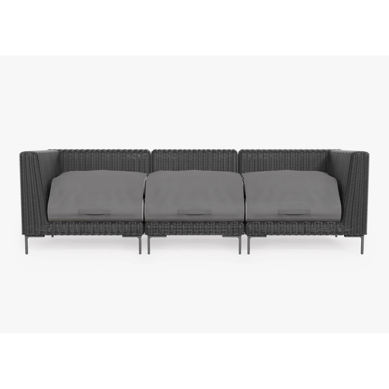 Black Wicker Outdoor Sofa - 3 Seat, Pacific Fog Gray