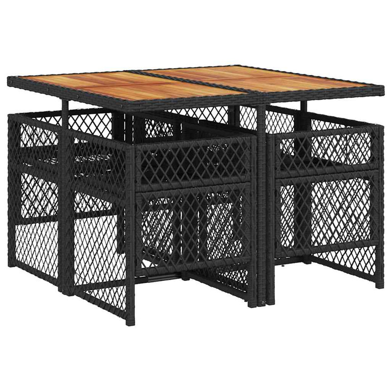 Patio Dining Set Table,, 5 Pieces: Table, 4 Chairs, 73cm H x 110cm W x 106cm D, Cream White Cushion/Black Frame