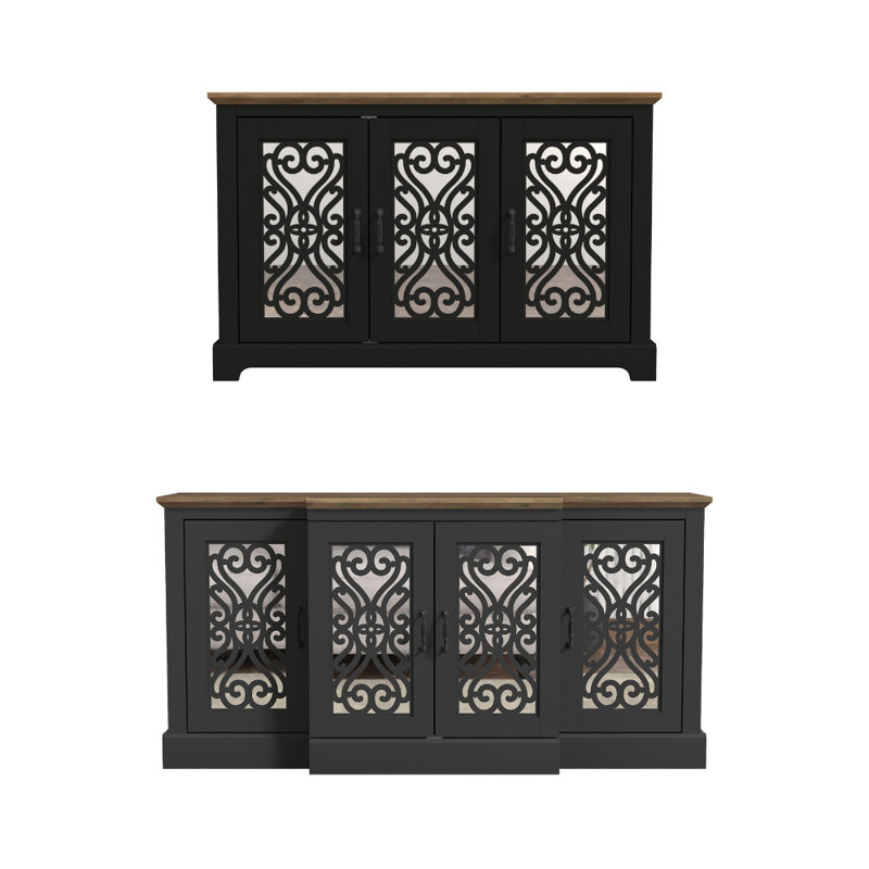 Ariba Sideboard Set Of 2, Black/Knotty Oak