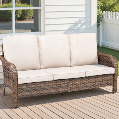 Beige 70.9" Pe 3 Seat Outdoor , Elegant Design For Spaces, Resilient Cushions With Removable Covers Easy Maintenance, Ergonomic Comfort Relaxation, Weather- All Seasons Furniture , And Frame, Covers,
