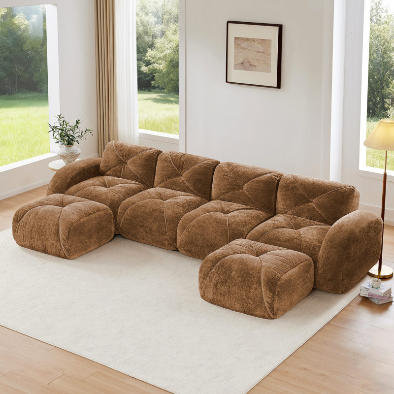 Canapé en forme de U sans os, conception capitonnée, fond en éponge haute densité 32D, conception antidérapante, aucun assemblage requis, combinaison libre, repose-pieds amovibles pour le salon, cinéma maison