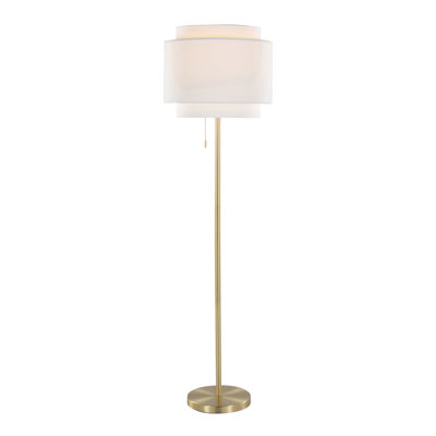 Tier 64" Contemporary Metal Floor Lamp In Metal With Linen Shade
