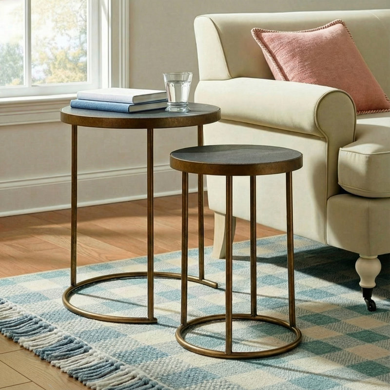 Marmee Round Shagreen PU Nesting Tables