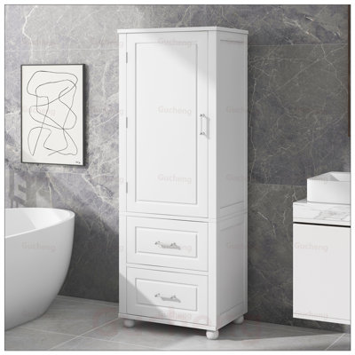 Tall Bathroom Storage Cabinet with Two Drawers and Adjustable Shelf, Water-Resistant MDF Board for Efficient Organization