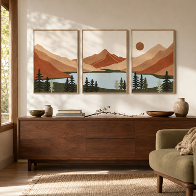 Modern Mountain Embroidery Wall Art Set, 3 Piece Landscape Textile Artwork, Minimalist Nature Wall Decor for Living Room and Bedroom
