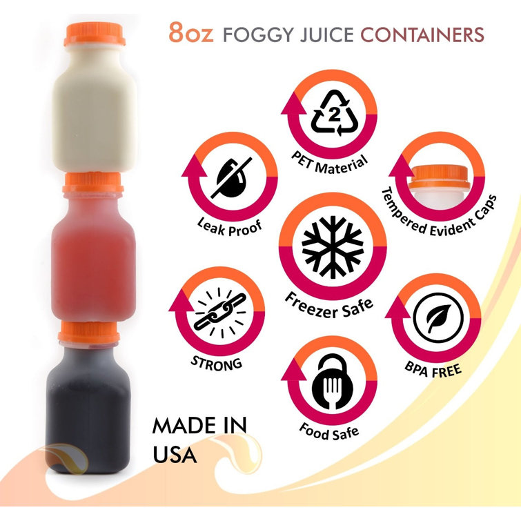 Restaurantware 12-oz Square Plastic Juice Bottles - Cold Pressed Clear Food Grade Pet Bottles with Tamper Evident Safety Cap: Perfect for Juice