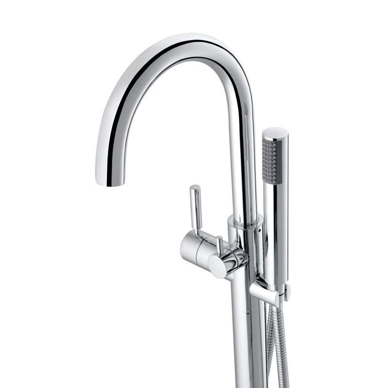 Robinet de baignoire romaine autoportant à 1 poignée avec douche à main en chrome Athena