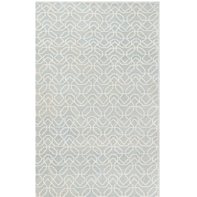 Adel Lake Geometric Hand Knotted Wool Seafoam/Ivory Area Rug