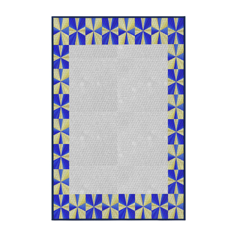 Tapis gris/bleu à motifs, Rectangle 3 pi x 5 pi