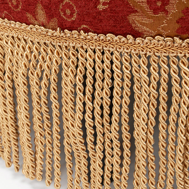 Neptune Upholstered Ottoman, Red Damask Jacquard/Gold Trim