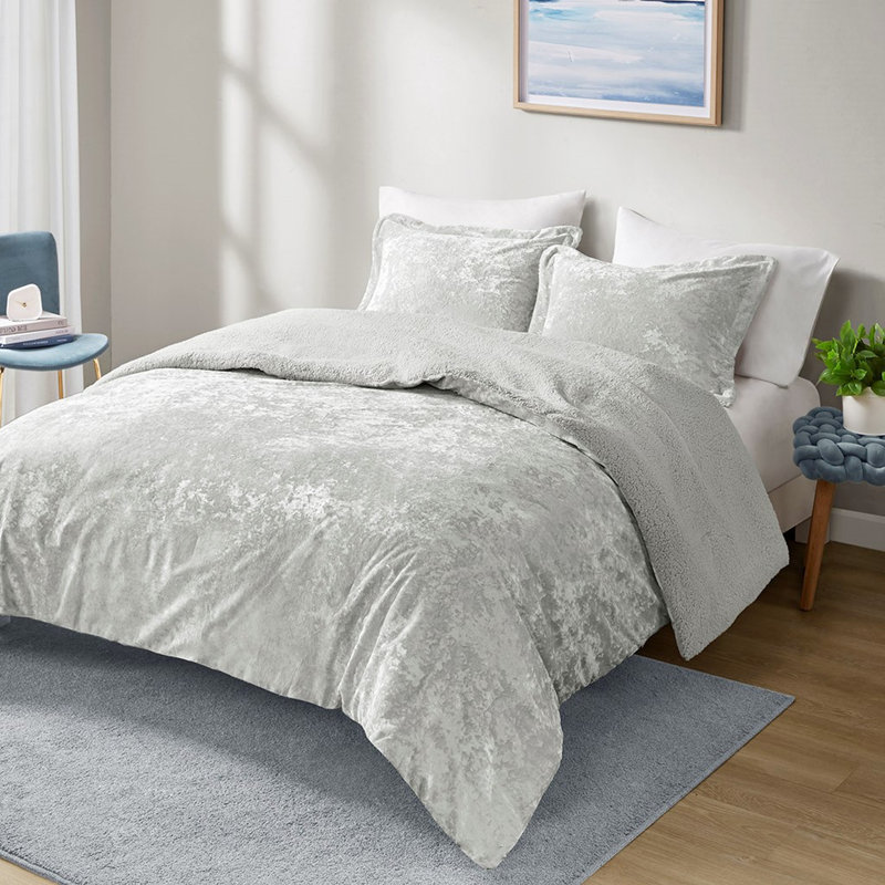 Édredon en velours gris pour lit simple / simple TG avec rembourrage de literie