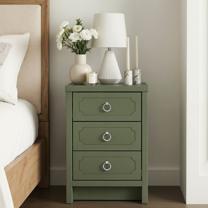 Verve 3 Drawer Bedside Table, Kale Green