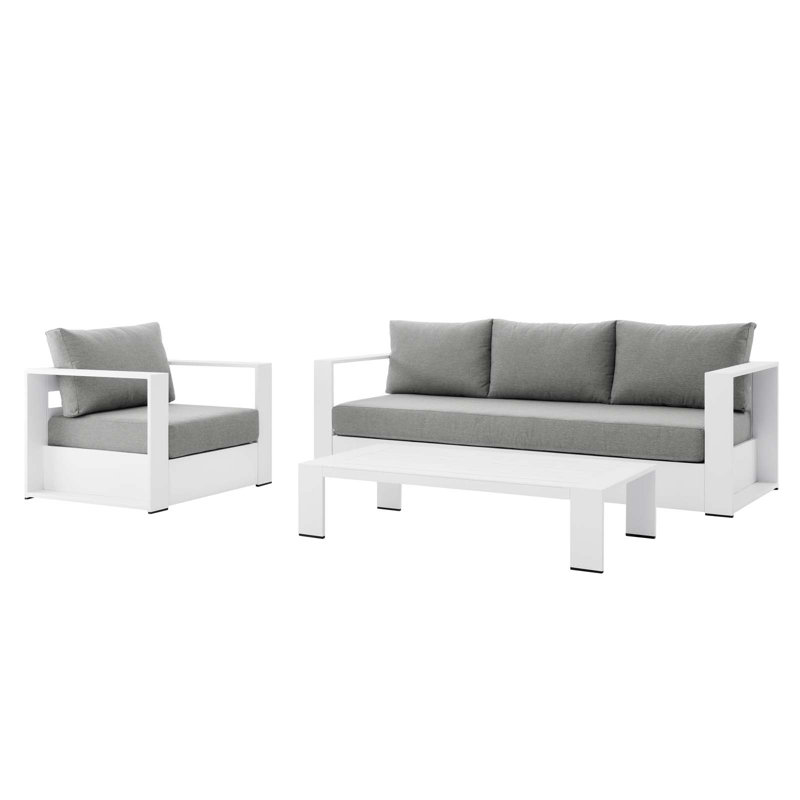 Modway Tahoe Outdoor Patio Powder-Coated Aluminum 3-Piece Set, Gray, White