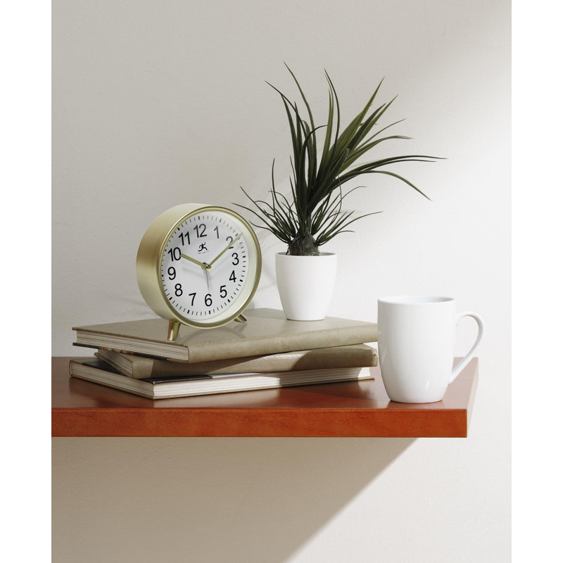 Table Clock Round Plastic Tabletop Clock with Alarm Function 5.75 Inches, Gold