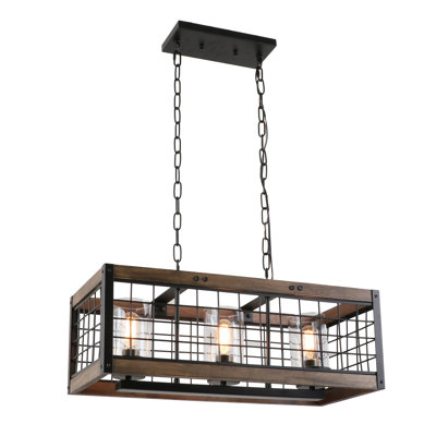 Luminaire suspendu de style campagnard à 3 lumières en bois brun pour salle à manger