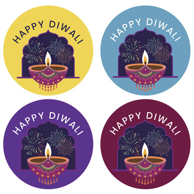  40 x paquet de 2 autocollants joyeux Diwali, fête des lumières, étiquettes cadeaux Diwali