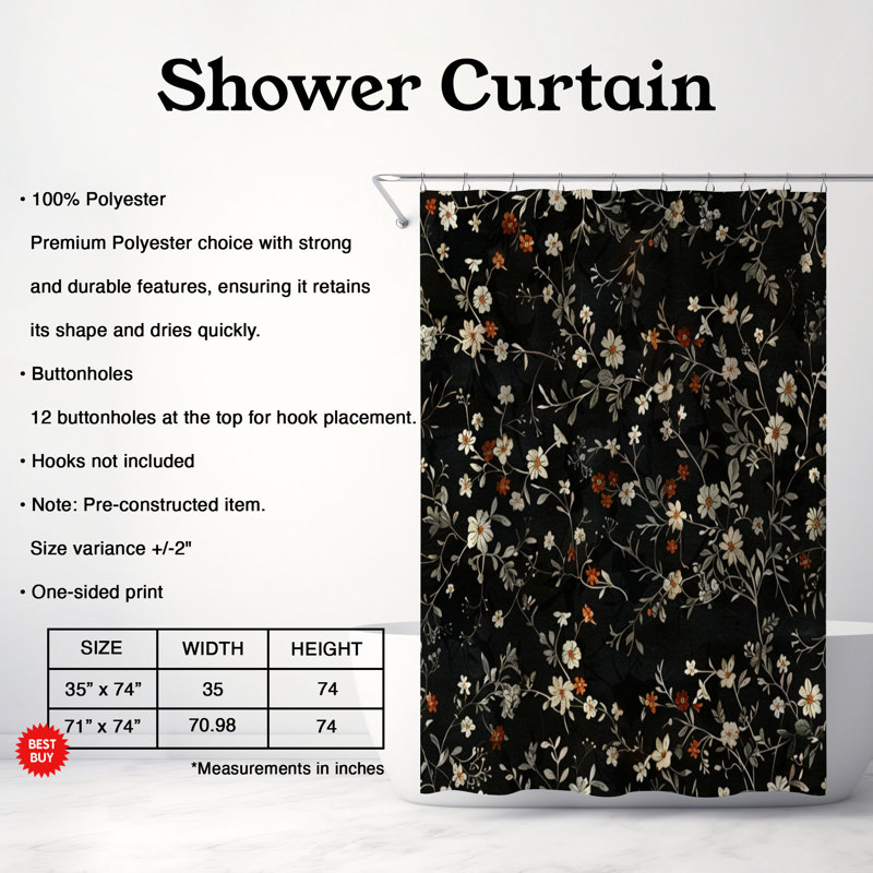 Black Lily - Premium Shower Curtain, 74"H x 71"W