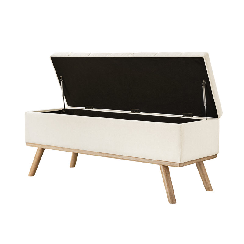 Leaysia Linen Upholstered Storage Bench, Beige Linen