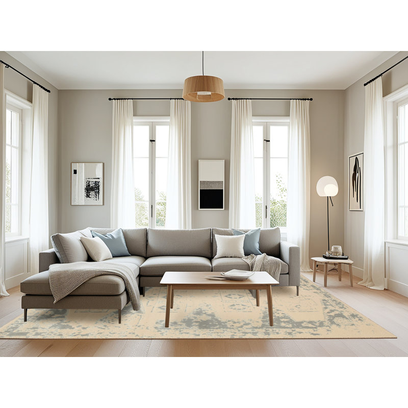 Tapis beige/gris contemporain, Rectangle 8 pi x 10 pi