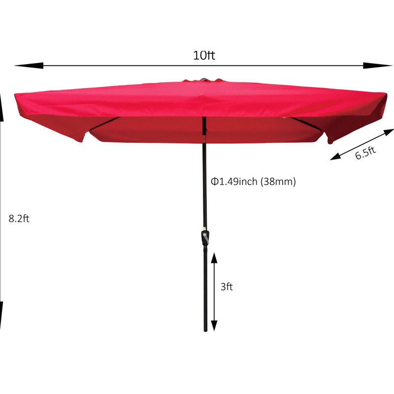 Parasol rectangulaire 10x6.5ft pour l'extérieur - Rouge, Rouge, H 100,9 po x l 121,71 po x P 78,13 po