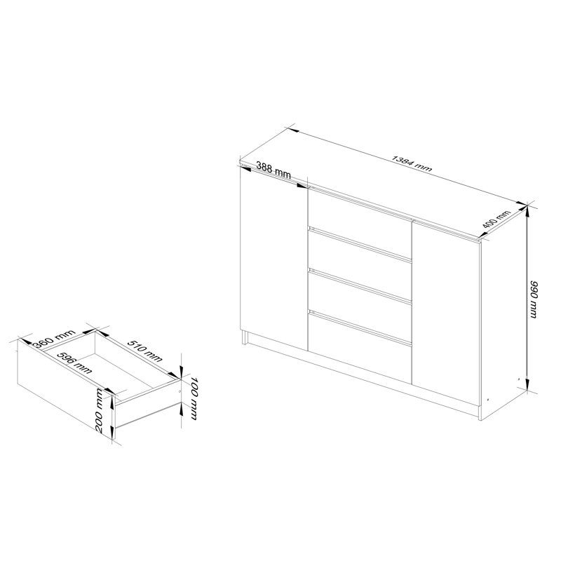 Sprage 4 - Drawer Chest of Drawers,  99cm H x 138cm W x 40cm D