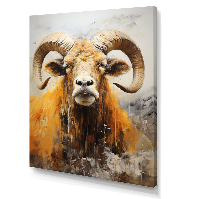 «Barty Beige Ram Animal» - imprimé, H 40 po x l 30 po x P 1,5 po, Toile tendue