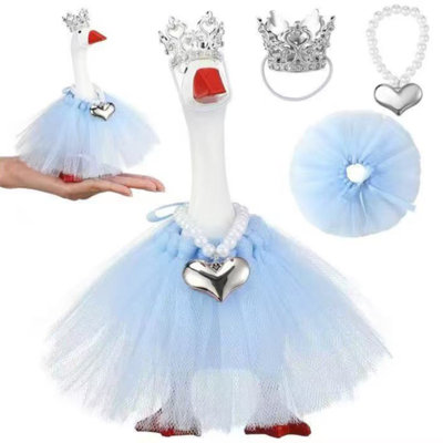Christmas Decorations 7 Inch Mini Desktop Gooses Costume with Rhinestone Crowns Necklace Tutus Magnetic Gooses Keychain Princess Costume for Ducks Figurine Desktop Keychain