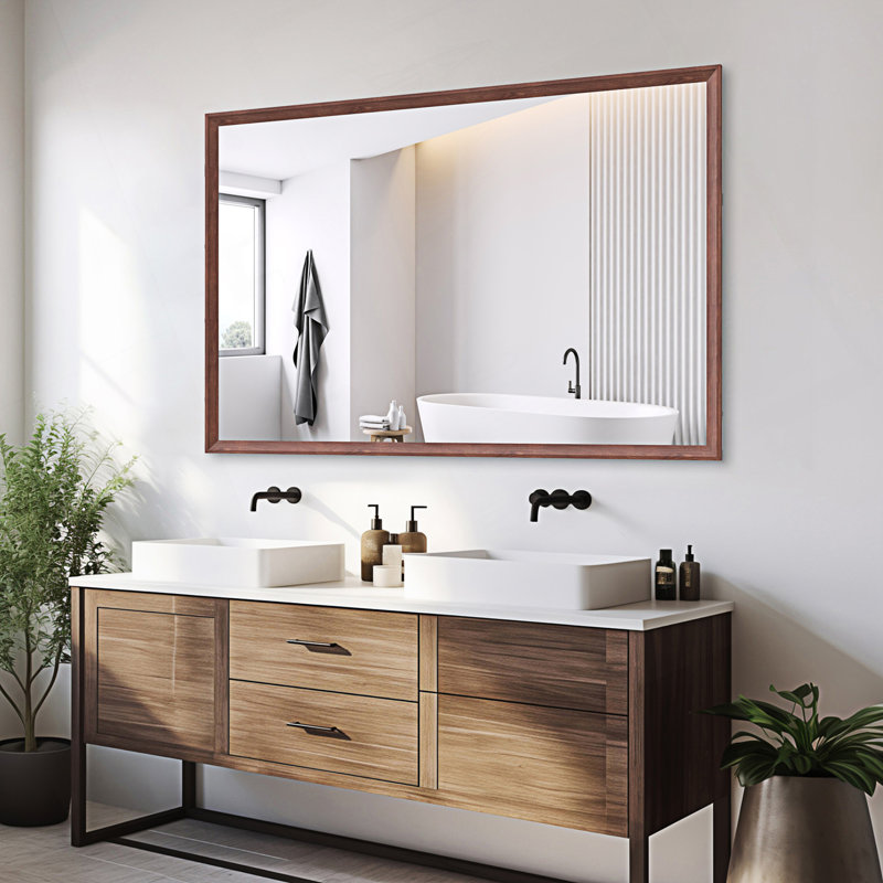 Miroir de salle de bain moderne, 40,05 po x 60,05 po, Noyer