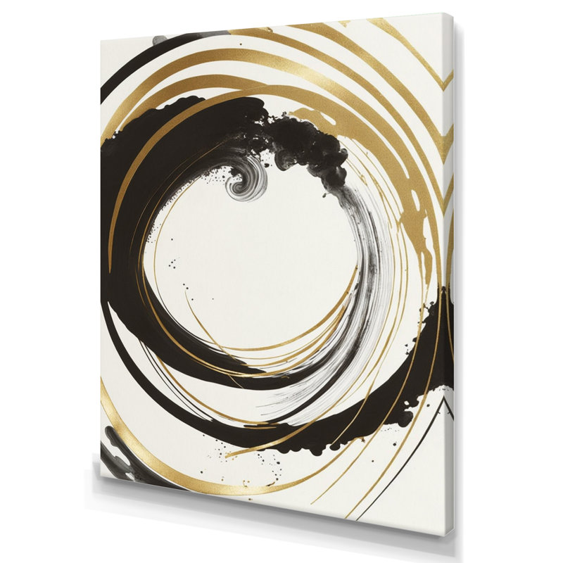 «Black and Gold Curves II», art mural moderne sur toile, L 16 po x H 32 po, Toile tendue