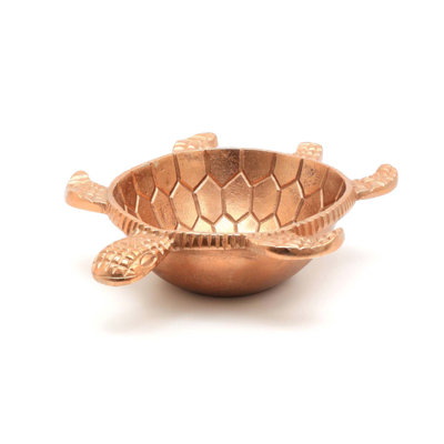 Bol décoratif en forme de tortue avec finition cuivre antique, parfait pour un décor sur le thème de la nature et une utilisation polyvalente