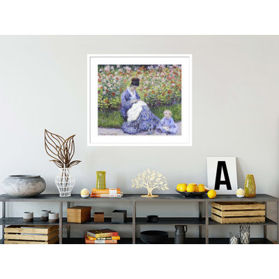 Camille Monet et un enfant dans le jardin de l'artiste à Argenteuil par Claude Monet, impression giclée encadrée