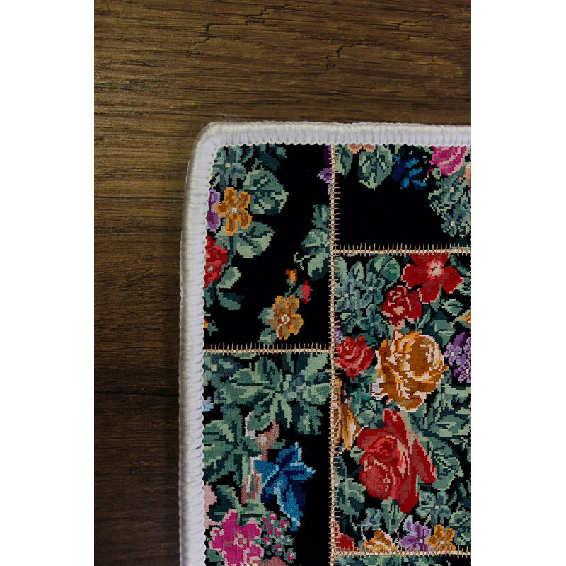 Eco-Friendly Hall Carpet, 100% Polyester, 3.3 x 6.6 Feet | Non-Slip PVC Dot Underside, 650 g/m², Antibacterial | Machine Washable, Digital Print, Black Color | Perfect for Home Entryways & Living Spaces