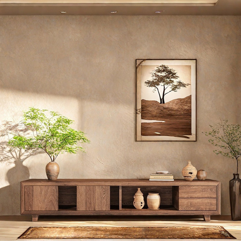 Meuble télé de salon en bois massif de style simple, 94.49"