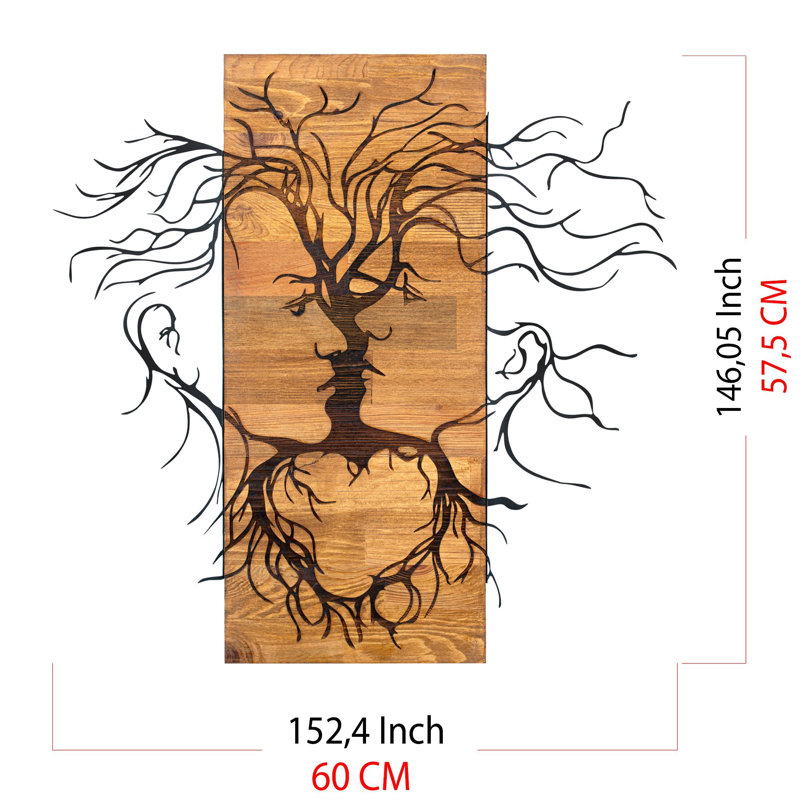 Decorative Wooden Wall Accessory, Black & Walnut, 23.6 x 22.6 inches | 100% Metal Frame (Thickness: 0.05 inches) & 100% Wooden Backing (Thickness: 1.2 inches) | Stylish Home Decor for Modern Interiors