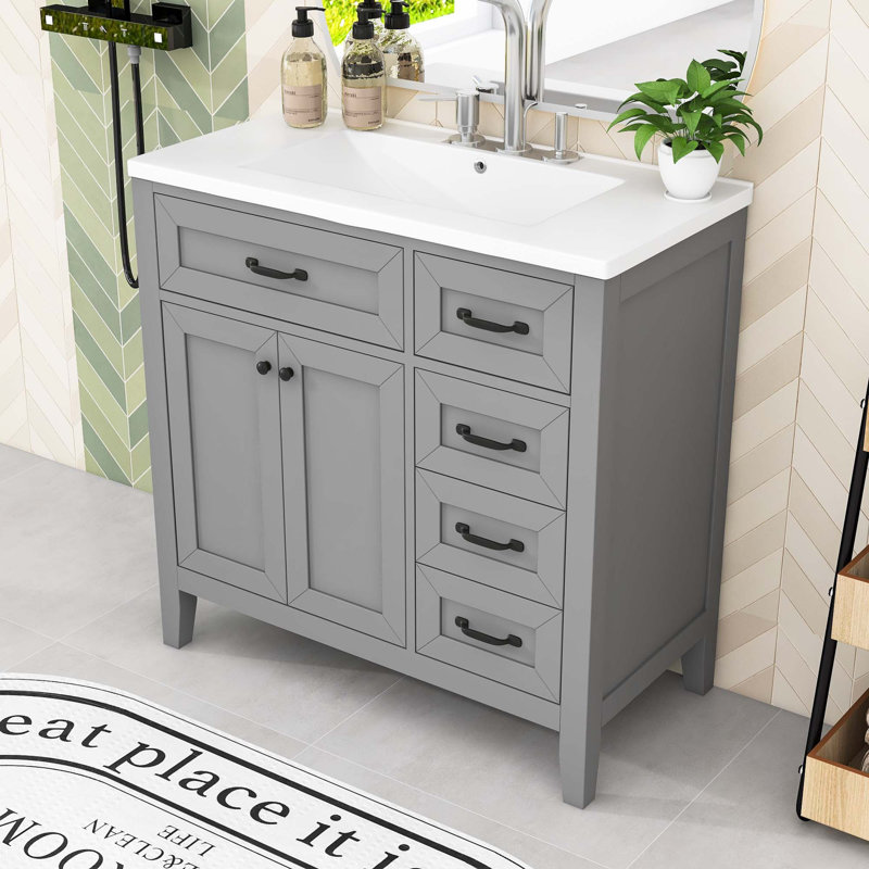 Meuble-lavabo 36 po avec lavabo et tiroirs 36 po, Gris