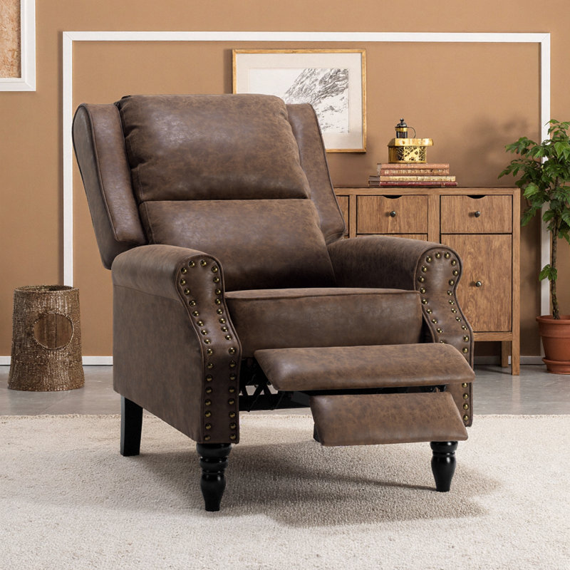 Effortless Comfort Faux Leather Recliner Chair: Plush Pushback Design, Zero Tools Assembly, Compact Living Room & Bedroom Solution