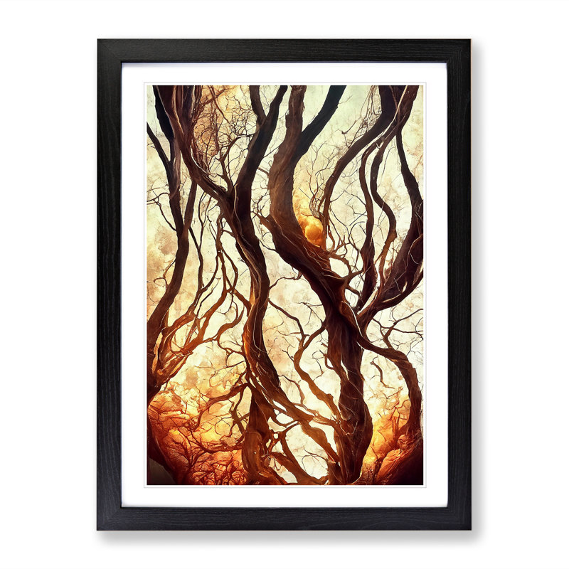 Abstract Autumn Tree No.2 - Framed Print, 64cm H x 46cm W, Black