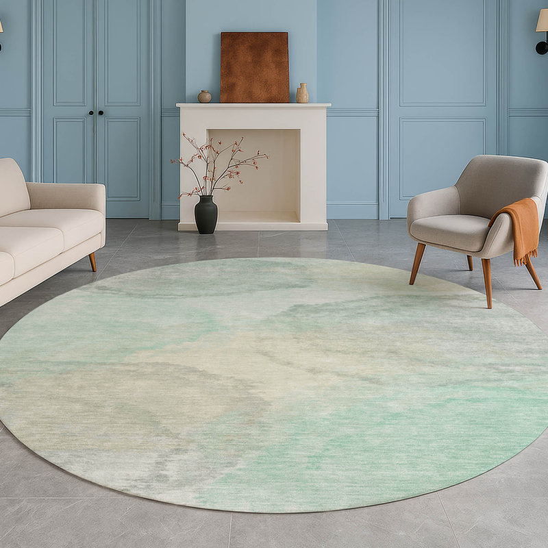 Machine Washable Indoor/Outdoor Chantille ACN2443 Casual Rug, Mint, 8' Round