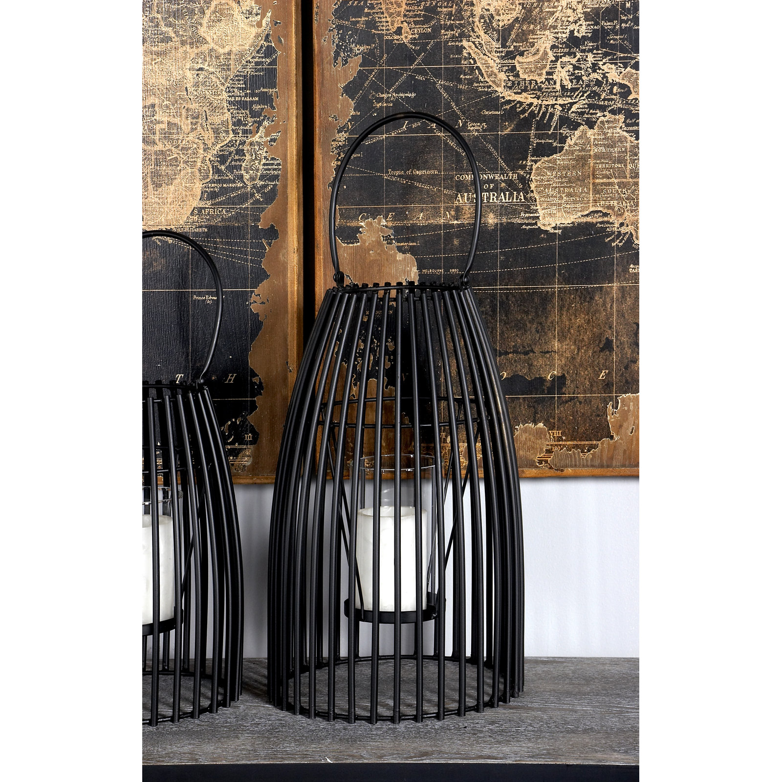 Enya Metal Lantern Candle Holder, Black, 16" H x 9" W x 9" D
