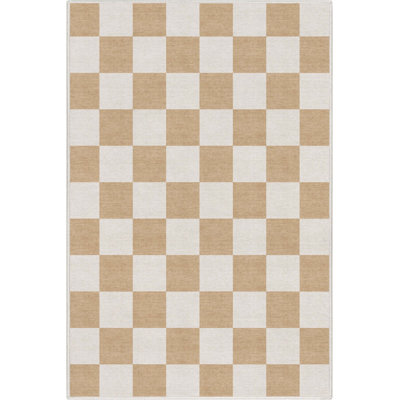 Tapis carré jaune à motif géométrique Kehr
