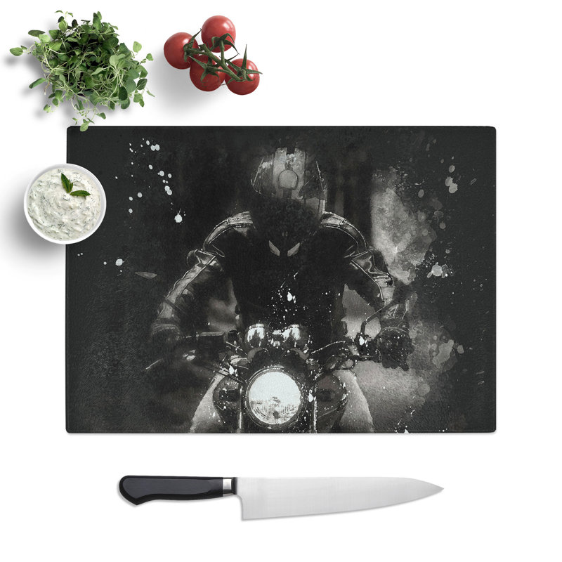 Tempered Glass Motorbike Rider in Sepia Chopping Board, 20 cm x 28.5 cm
