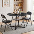Table de cuisine industrielle avec tablette en filet et 2 chaises pliantes rembourrées en métal, ensemble de coin-repas petit coin-repas