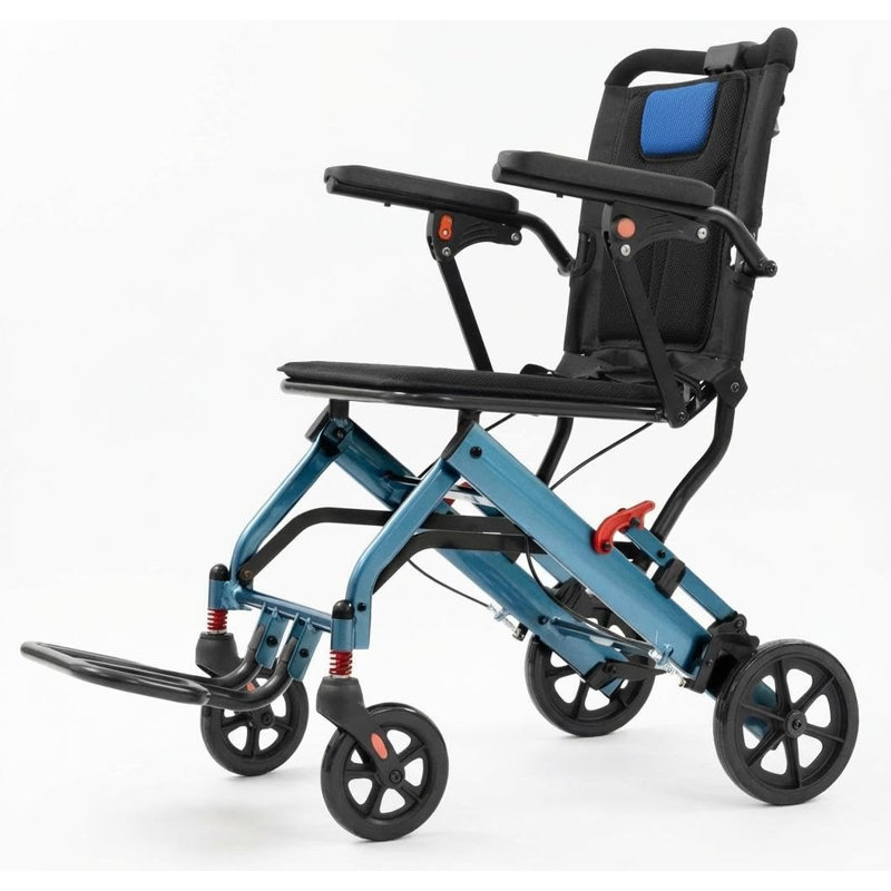 Fauteuil roulant compact pliant - Fauteuil de transport léger en aluminium absorbant les chocs