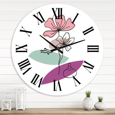 Horloge murale moderne formes élémentaires avec fleurs abstraites IV