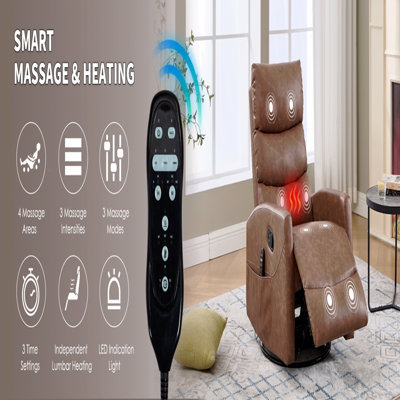 Fauteuil inclinable manuel à massage thermique avec fauteuil à bascule et pivotant en tissu pour le salon, jaune
