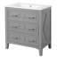 Meuble-lavabo gris rétro avec lavabo en céramique, structure en bois massif, 3 tiroirs, conception classique, solution de rangement polyvalente, structure, haute qualité, style élégant, fermeture en douceur réglable