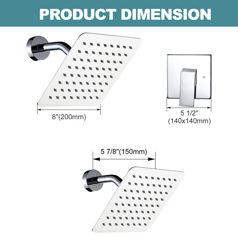 Wall-Mounted Single Shower Head With 1.8 GPM And 8 Inches, Polished Chrome