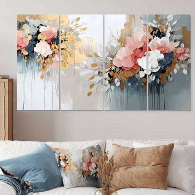 «White Gold Floral Brushstroke Abstract Paint VI», ensemble d'art mural sur toile
