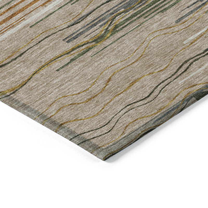 Tapis intérieur lavable rayé taupe 9 pi x 12 pi cuivre et vert