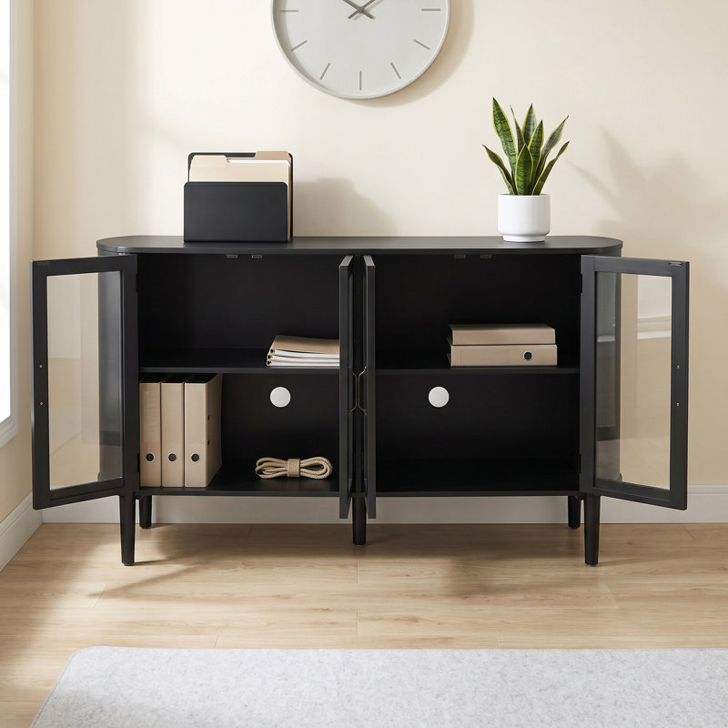 Armoire de rangement de bureau 58 po à 4 portes avec tablettes réglables, Noir